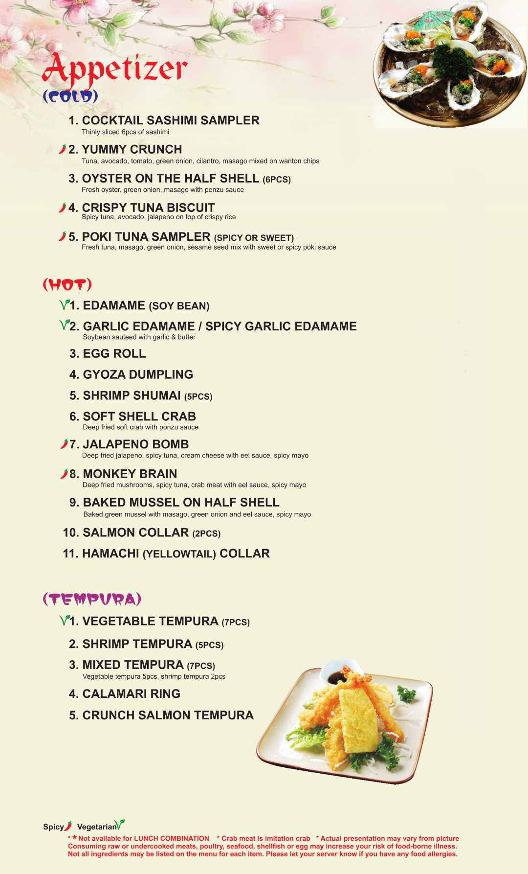 Page One of Menu